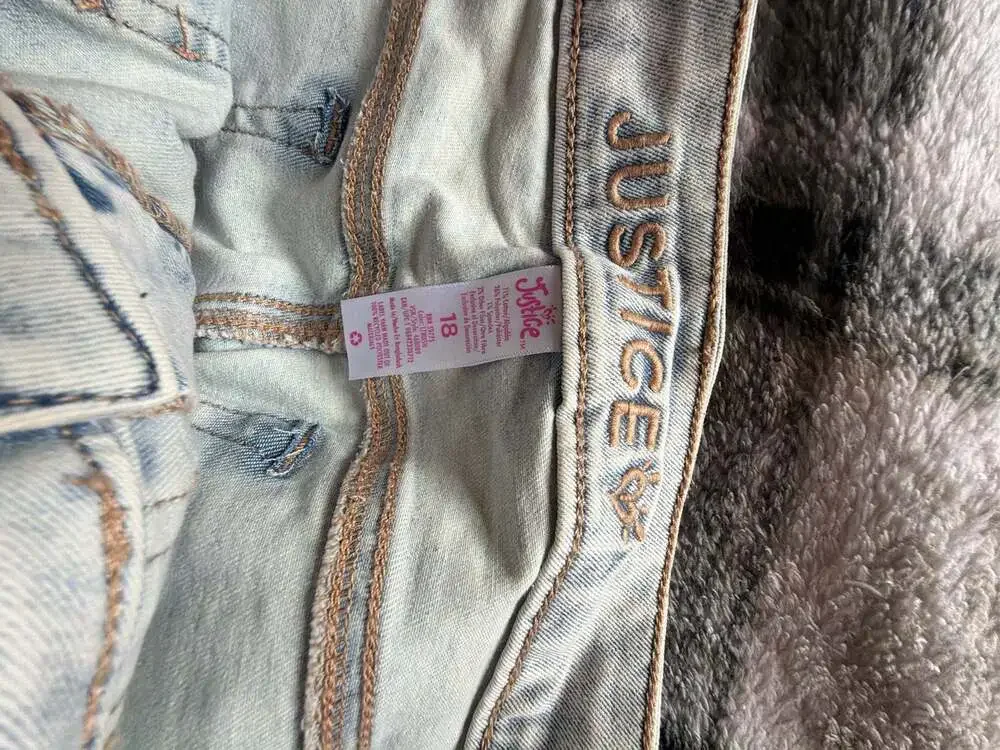 Justice Girls Light Wash Cargo Flare Jeans with Utility Pocket